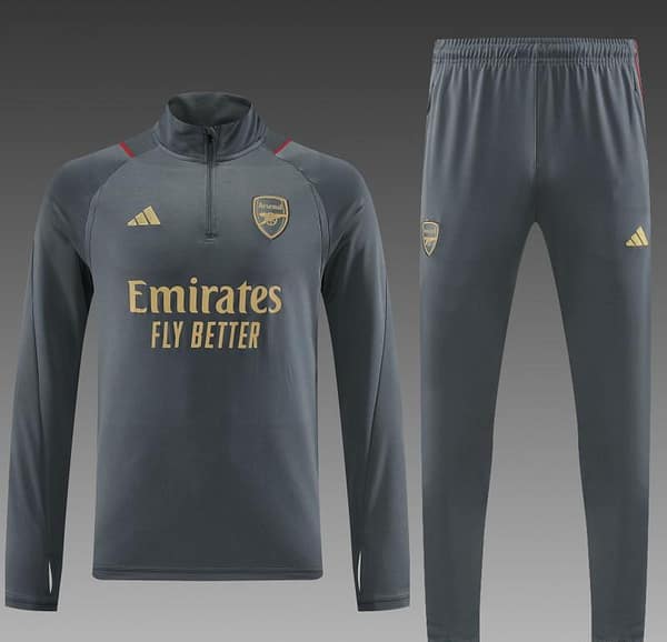 23/24 Arsenal Grey Half Zipper Jacket+Pants - Image 9