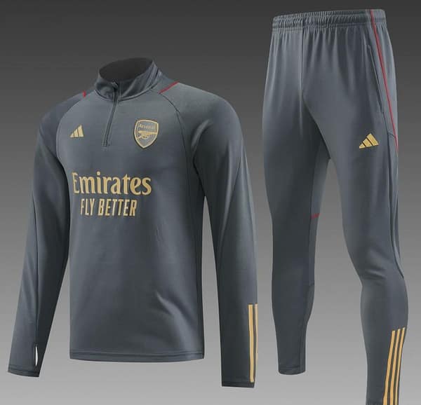 23/24 Arsenal Grey Half Zipper Jacket+Pants - Image 10