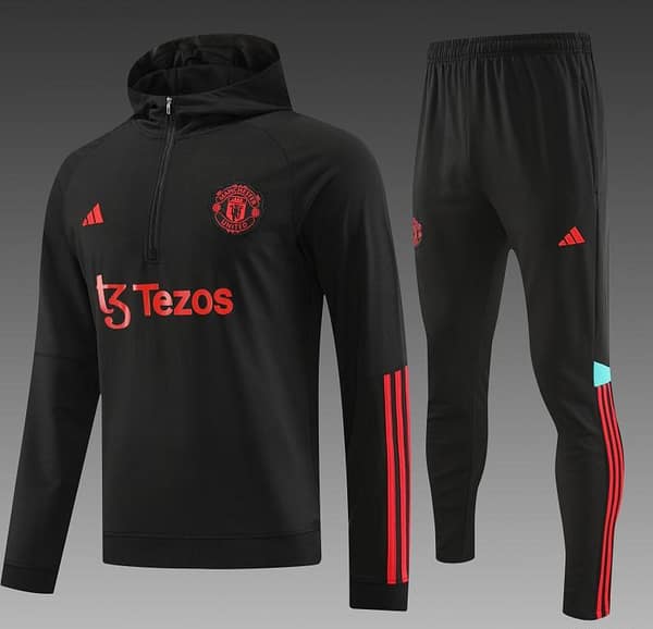 23/24 Manchester United Black Hoodie Half Zipper Jacket+ Pants - Image 9