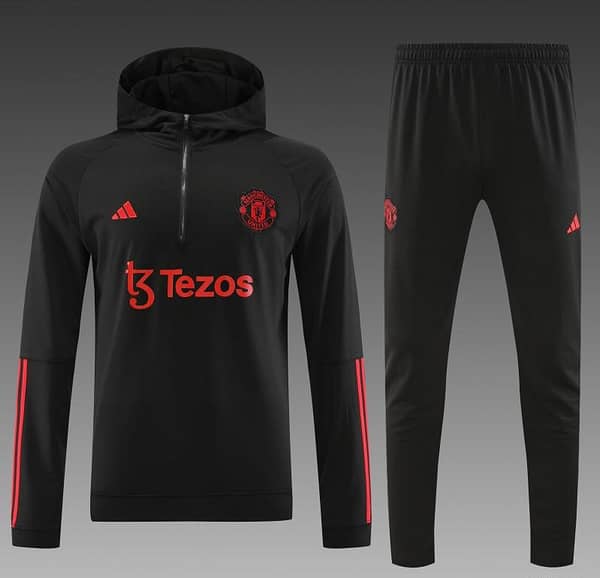 23/24 Manchester United Black Hoodie Half Zipper Jacket+ Pants - Image 10