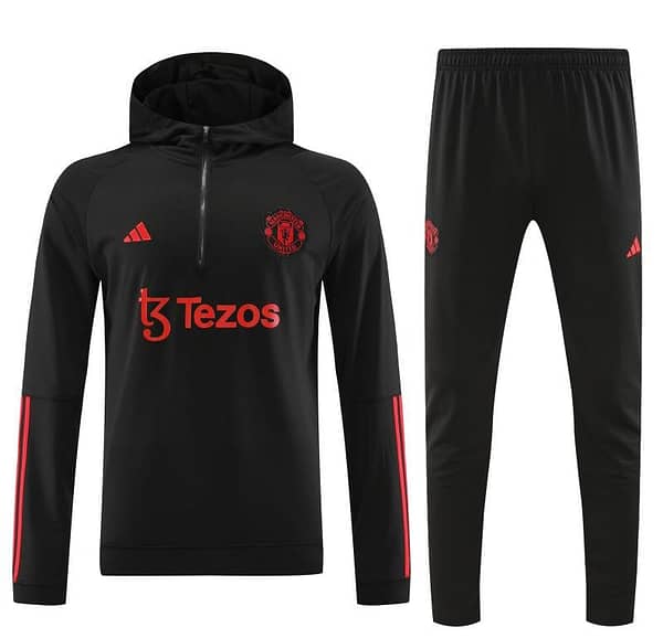 23/24 Manchester United Black Hoodie Half Zipper Jacket+ Pants - Image 11