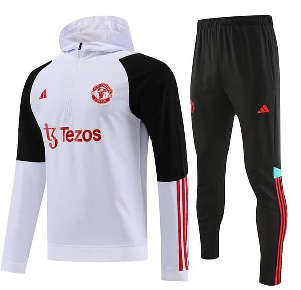 23/24 Manchester United White Hoodie Half Zipper Jacket+ Pants