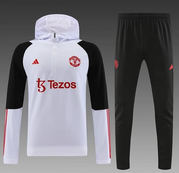 23/24 Manchester United White Hoodie Half Zipper Jacket+ Pants - Image 11