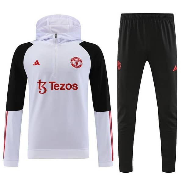 23/24 Manchester United White Hoodie Half Zipper Jacket+ Pants - Image 12