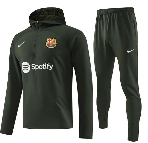 23/24 Barcelona Dark Green Hoodie Half Zipper Jacket+ Pants