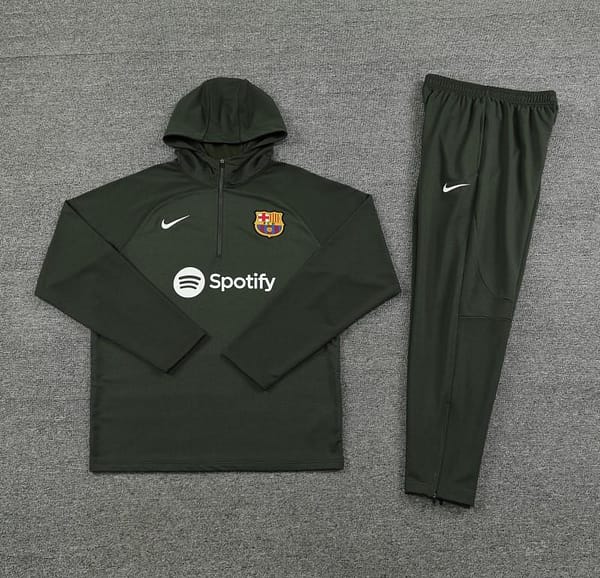 23/24 Barcelona Dark Green Hoodie Half Zipper Jacket+ Pants - Image 6