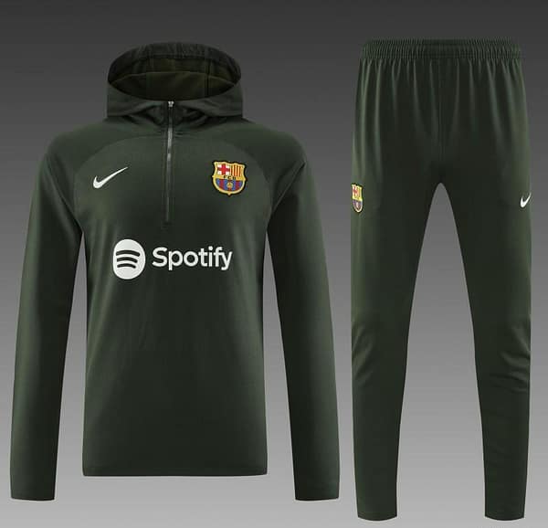 23/24 Barcelona Dark Green Hoodie Half Zipper Jacket+ Pants - Image 13