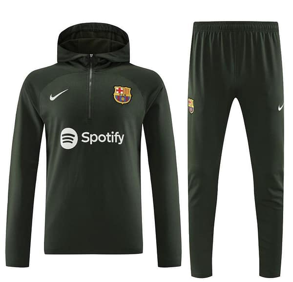 23/24 Barcelona Dark Green Hoodie Half Zipper Jacket+ Pants - Image 14