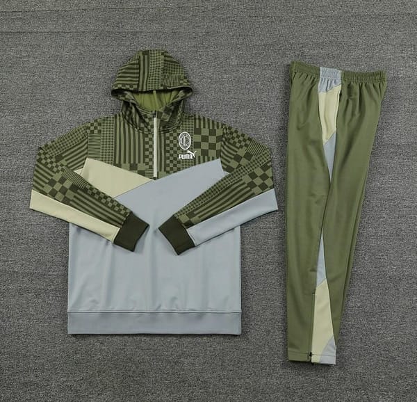 23/24 PUMA Green Grey Hoodie Half Zipper Jacket+Pants - Image 12
