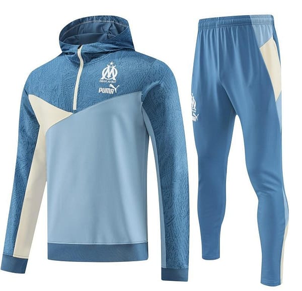 23/24 Olympique Marseille Blue Half Zipper Hoodie Jacket +Pants