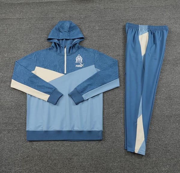 23/24 Olympique Marseille Blue Half Zipper Hoodie Jacket +Pants - Image 9