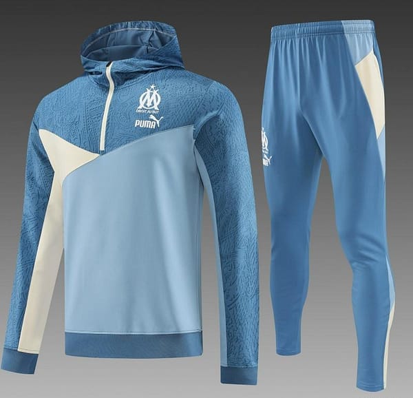 23/24 Olympique Marseille Blue Half Zipper Hoodie Jacket +Pants - Image 16