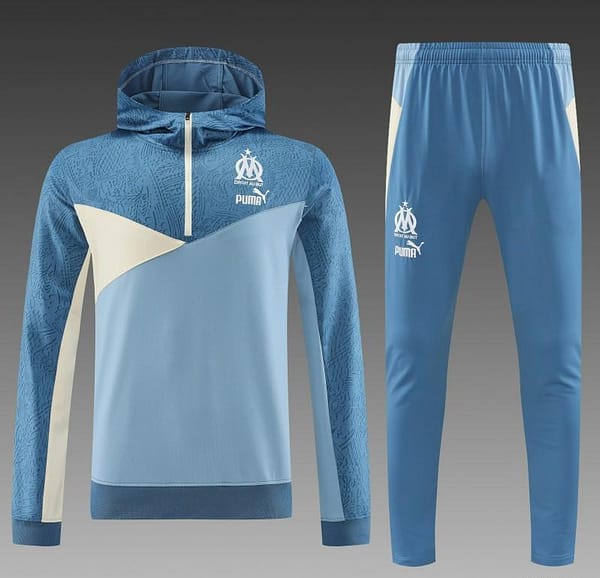 23/24 Olympique Marseille Blue Half Zipper Hoodie Jacket +Pants - Image 17