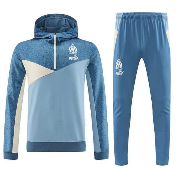 23/24 Olympique Marseille Blue Half Zipper Hoodie Jacket +Pants - Image 18