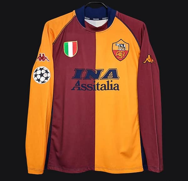 Retro 00/01 AS Roma Home Long Sleeve Jersey With Champion Patches