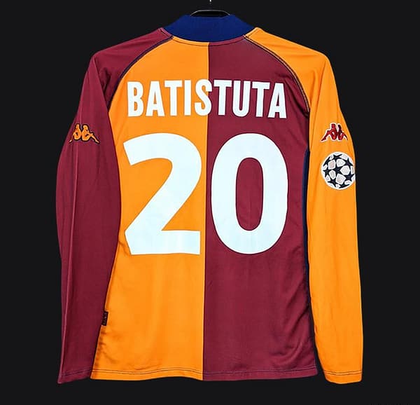 Retro 00/01 AS Roma Home Long Sleeve Jersey With Champion Patches - Image 2