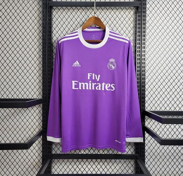 Retro Long Sleeve Real Madrid 17/18 Away Purple Jersey