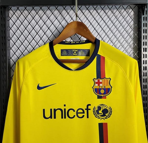 Long Sleeve Retro 08/09 Barcelona Away Yellow Jersey - Image 5