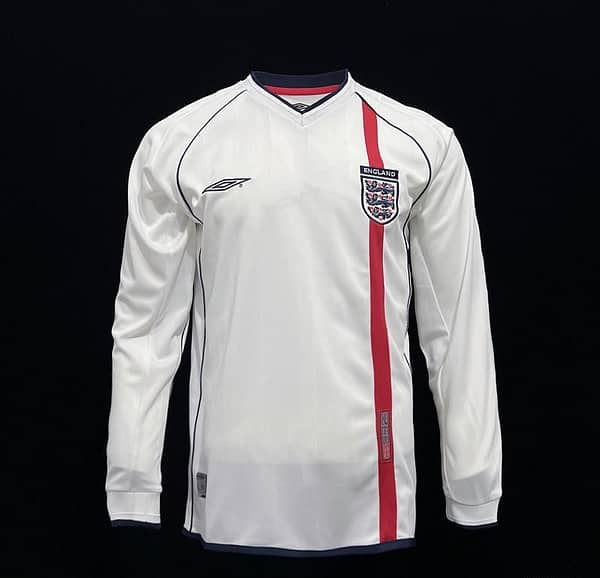 Long Sleeve Retro 2002 England Home Soccer Jersey