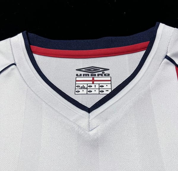 Long Sleeve Retro 2002 England Home Soccer Jersey - Image 6