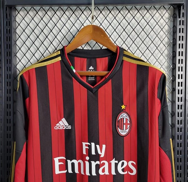 Retro Long Sleeve 2013-14 AC Milan Home Jersey - Image 2