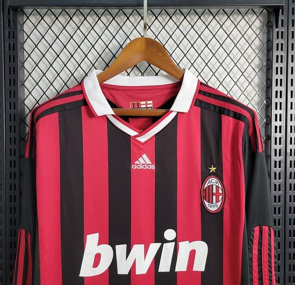 Retro Long Sleeve 2009-10 AC Milan Home Jersey - Image 7