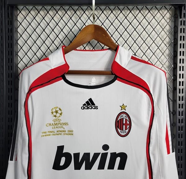 Retro Long Sleeve 2006-07 AC Milan Away White Jersey - Image 3