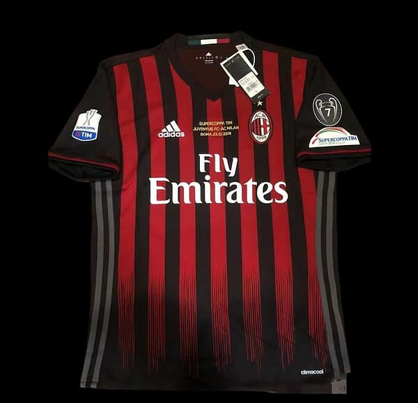 Retro 16 17 AC Milan Home Jersey Supercoppa TIM Juventus VS AC Milan With Supercoppa Full Patch