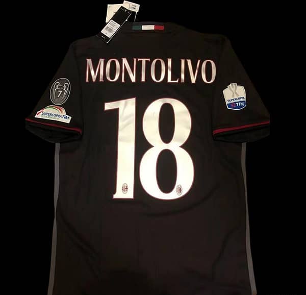 Retro 16 17 AC Milan Home Jersey Supercoppa TIM Juventus VS AC Milan With Supercoppa Full Patch - Image 2