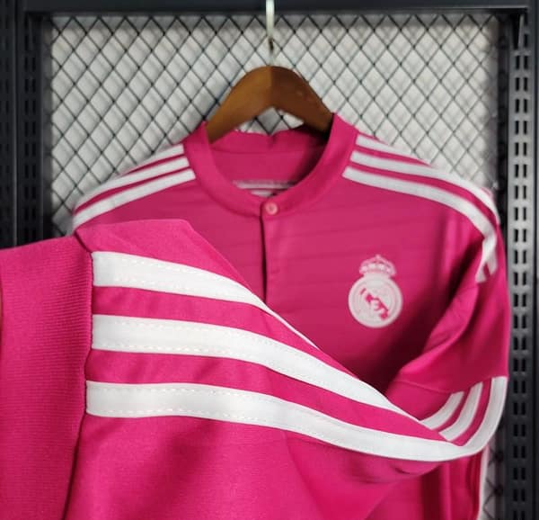 Retro 14-15 Long Sleeve Real Madrid Away Pink Jersey - Image 3