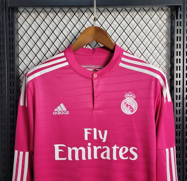 Retro 14-15 Long Sleeve Real Madrid Away Pink Jersey - Image 7