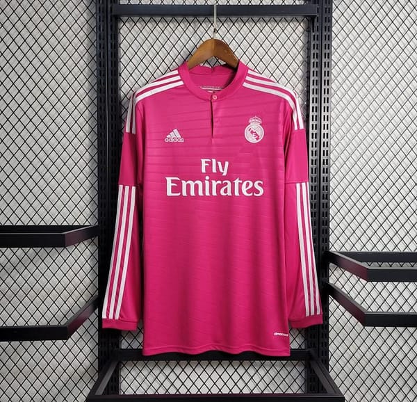 Retro 14-15 Long Sleeve Real Madrid Away Pink Jersey - Image 9