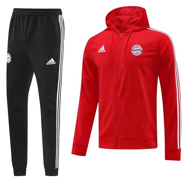2023 Bayern Munich Red Hoodie Full Zipper Tracksuit