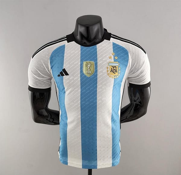 Player Version 3 Stars 2022 Argentina Home Jersey With World Cup Champion Patches - Image 2