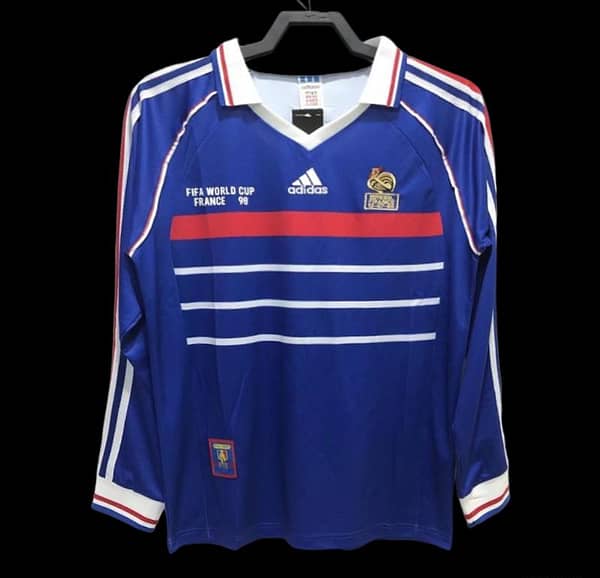 Retro 1998 Long Sleeve France Home Soccer Jersey With 98 France Patch