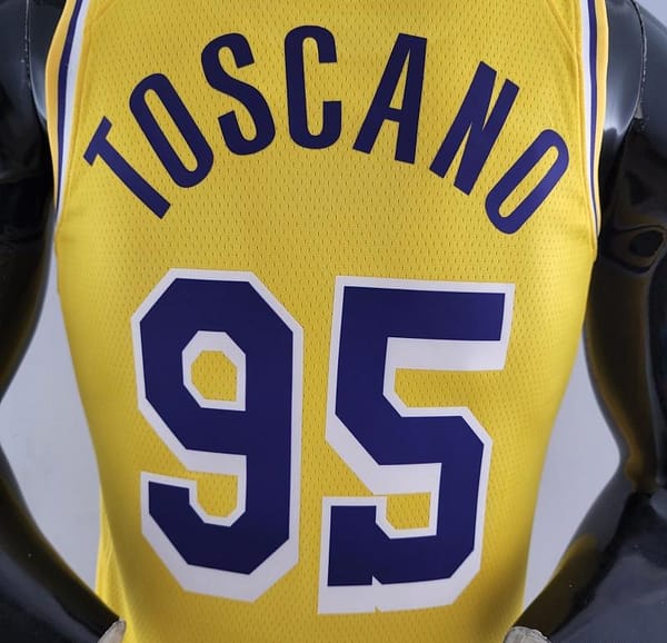 75th Anniversary TOSCANO #95 Los Angeles Lakers Yellow NBA Jersey - Image 3