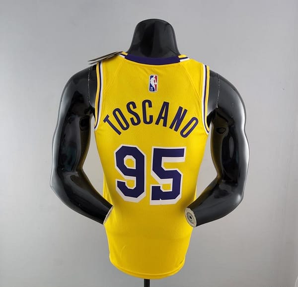 75th Anniversary TOSCANO #95 Los Angeles Lakers Yellow NBA Jersey - Image 4