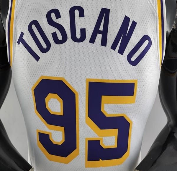 75th Anniversary TOSCANO #95 Los Angeles Lakers White NBA Jersey - Image 3