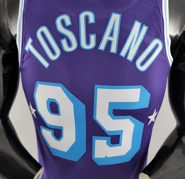 2022 75th Anniversary TOSCANO #95 Los Angeles Lakers City Edition Purple NBA Jersey - Image 8