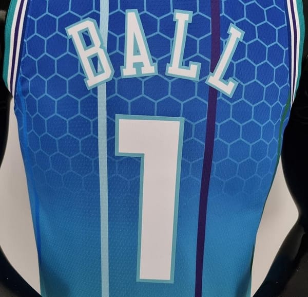 2022 BALL#1 Charlotte Hornets City Edition Blue NBA Jersey - Image 3