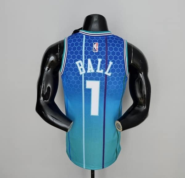 2022 BALL#1 Charlotte Hornets City Edition Blue NBA Jersey - Image 4