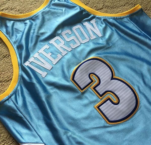 Men's Allen Iverson Sky Blue Retro Classic Team Jersey - Image 9