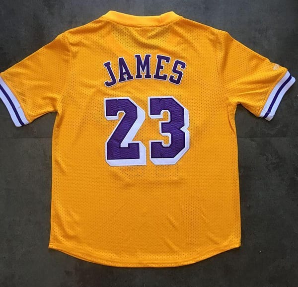 Men's LeBron James Yellow Retro Classic Team Short Sleeve Jersey - Image 3