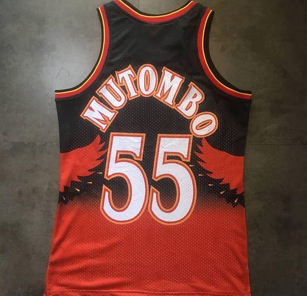 Men's Dikembe Mutombo Black And Red Retro Classic Team Jersey - Image 7