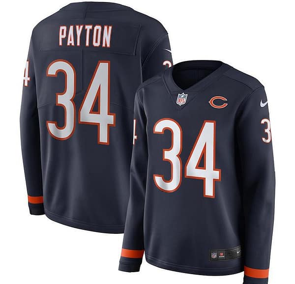 Women's Walter Payton Black Therma Long Sleeve Player Limited Team Jersey