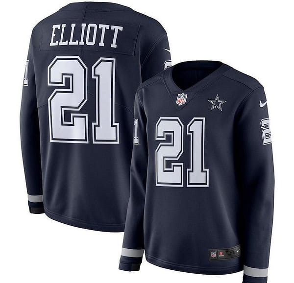 Women's Ezekiel Elliott Black Therma Long Sleeve Player Limited Team Jersey