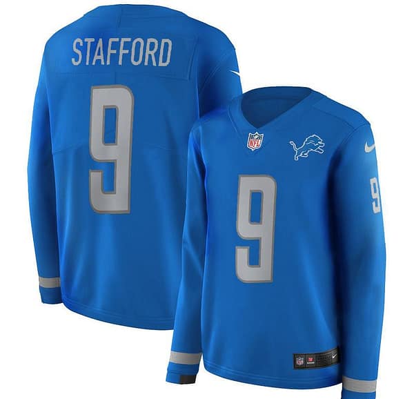 Women's Matthew Stafford Blue Therma Long Sleeve Player Limited Team Jersey