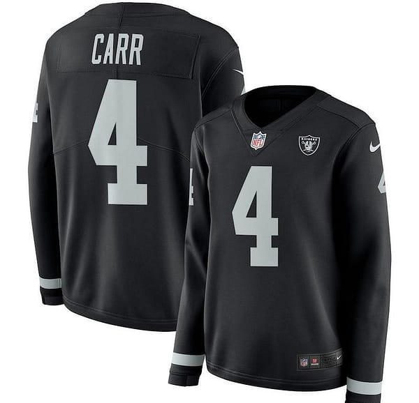 Women's Derek Carr Black Therma Long Sleeve Player Limited Team Jersey