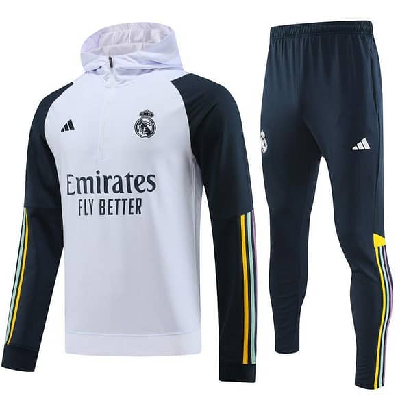 23/24 Real Madrid White Hoodie Half Zipper Jacket+ Pants