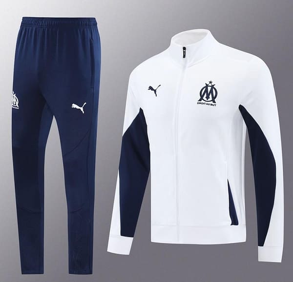 24/25 Olympique Marseille White Full Zipper Jacket +Long Pants - Image 15